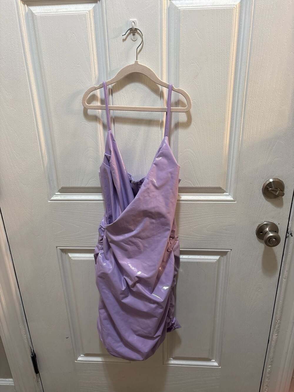 Tiger Mist Purple Vinyl Ruched Mini Dress Size S